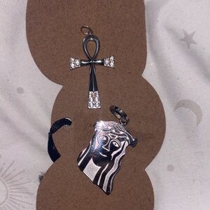 Silver and Black Pendant Set
